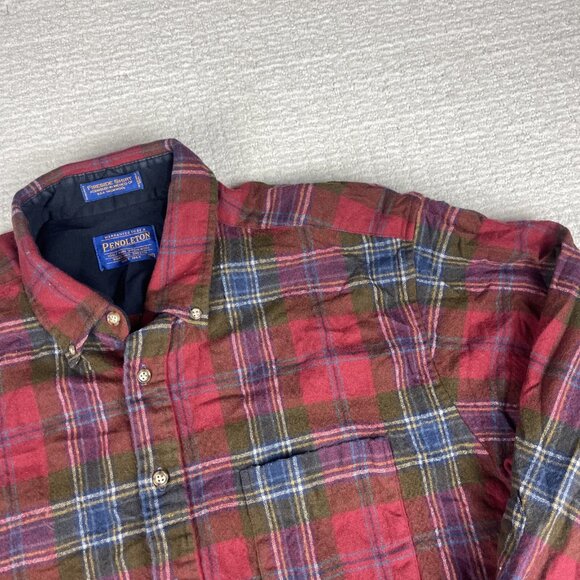Pendleton Shirt Mens XL Red Button Up 100% Pure virgin Wool Plaid Flannel Casual - Picture 2 of 16